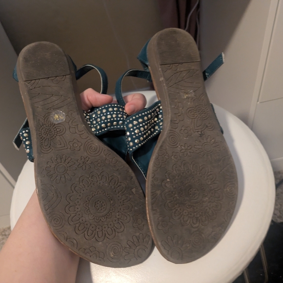 ✨ Teal Velvet Rhinestone Gladiator Sandals | Boho Glam Festival Vibes ✨ - Picture 5 of 5